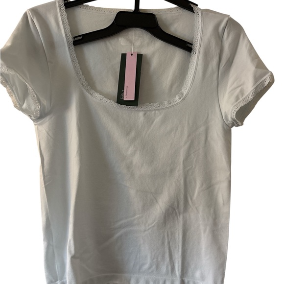 wild fable Tops - Wild Fable Lace-Trim Scoop Neck Short Sleeve Top — lt blue size large